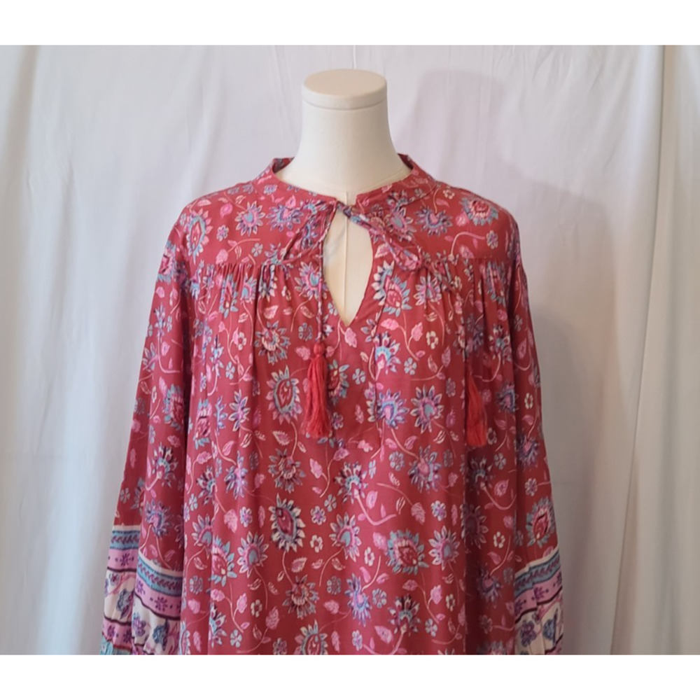Sold! Natural Life Dara Floral Tassel Kaftan Flowy Boho Maxi Dress Small - Picture 4 of 6